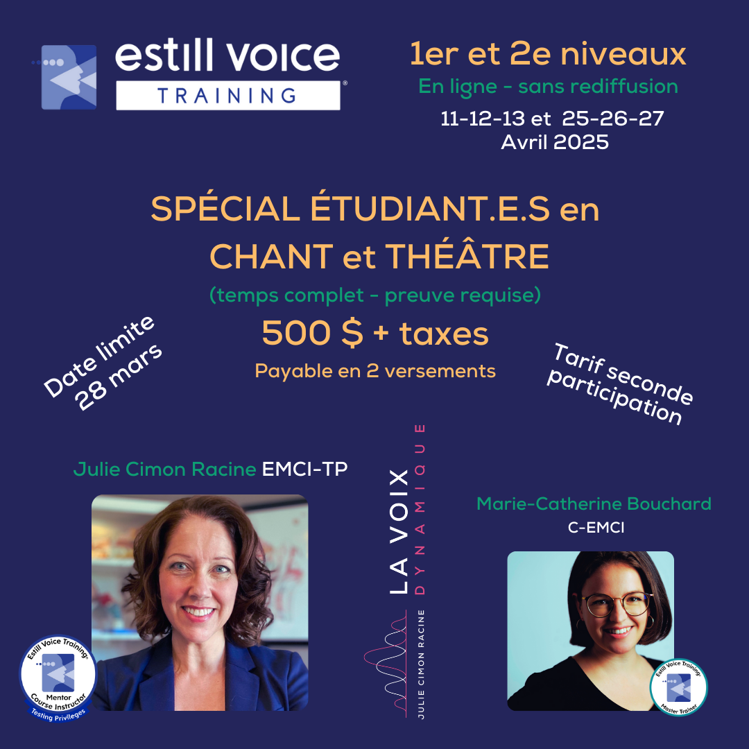 Estill Voice Training 1er et 2e niveaux (EN LIGNE) AVRIL 2025