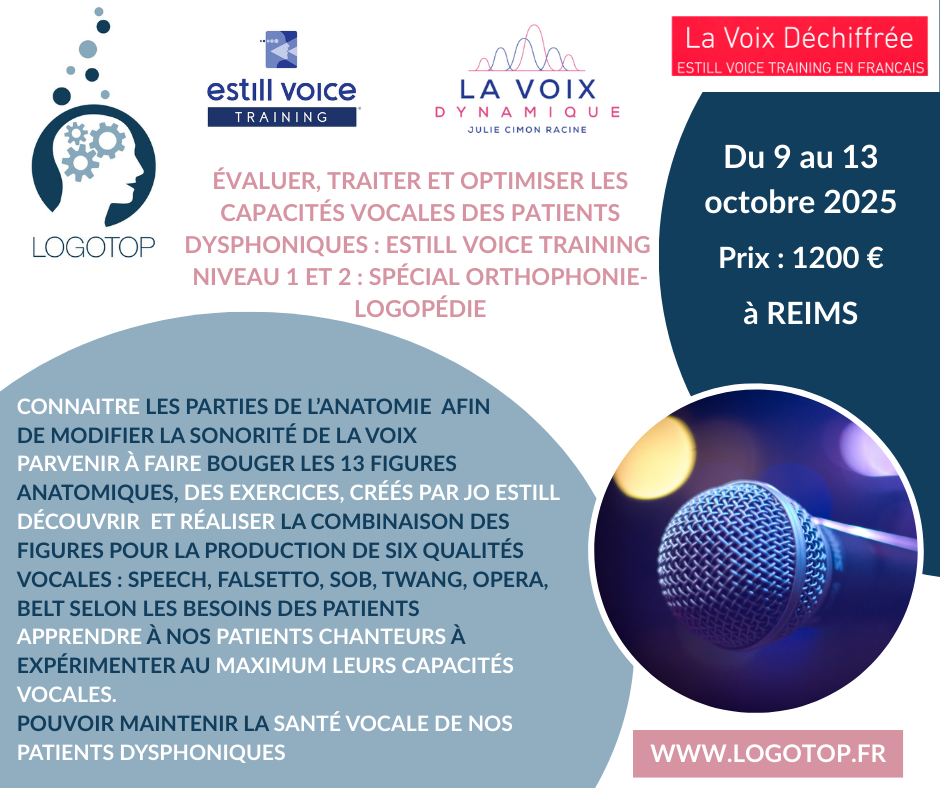 Estill Voice Training 1er et 2e niveaux en FRANCE à REIMS – octobre 2025 – SPÉCIAL LOGOPÉDIE-ORTHOPHONIE – Bienvenue aux ARTISTES et COACHS VOCAUX